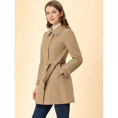 Women's Winter Elegant Contrast Color Lapel Collar Long Trench Coat
