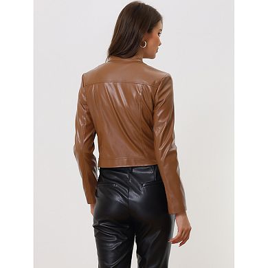 Women's Faux Leather Jackets Fashion Front Zip Up Short Moto Biker Coat