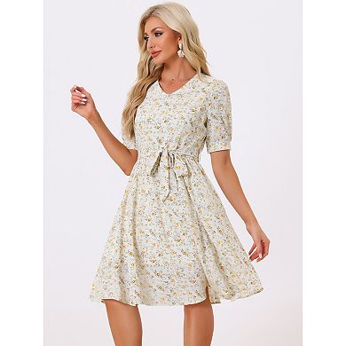 Women's Peter Pan Collar A-line Flowy Midi Chiffon Floral Dress