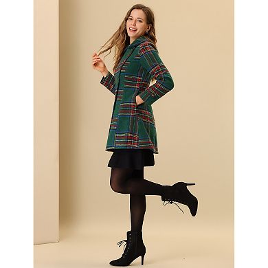 Women's Vintage Plaid Single Breasted Lapel Mid-Length Winter Trench Coat