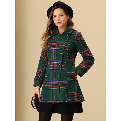 Women's Vintage Plaid Single Breasted Lapel Mid-Length Winter Trench Coat