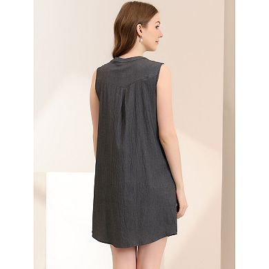 Women's Sleeveless Shirtdress With Pockets Button Up Chambray Dresses