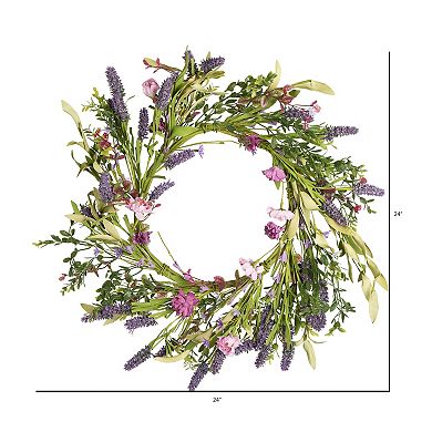 Vickerman 24" Artificial Purple Lilac Wild Flower Wreath