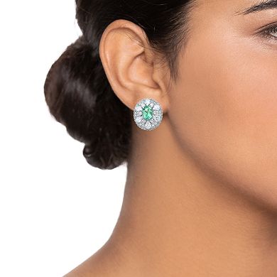 SIRI USA by TJM Sterling Silver Cubic Zirconia & Lab-Grown Green Amethyst Halo Omega Stud Earrings