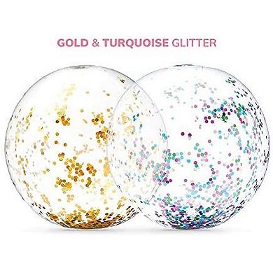 Gold and Turquoise Inflatable Glitter Beach Balls (20 Inches, 4 Pack)