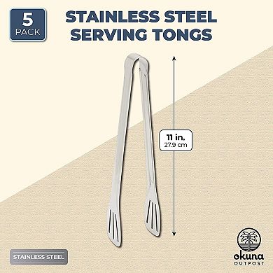 Okuna Outpost Stainless Steel Tongs for BBQ, Kitchen Utensils, Serving Food (11 in, 5 Pack)