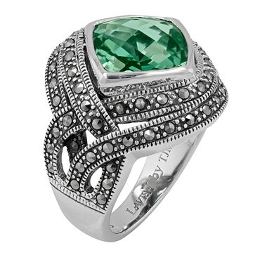 Lavish by TJM Sterling Silver Lab-Created Green Quartz & Marcasite Cocktail Ring