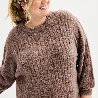 Juniors' Plus Size SO® Ribbed Crewneck Sweater