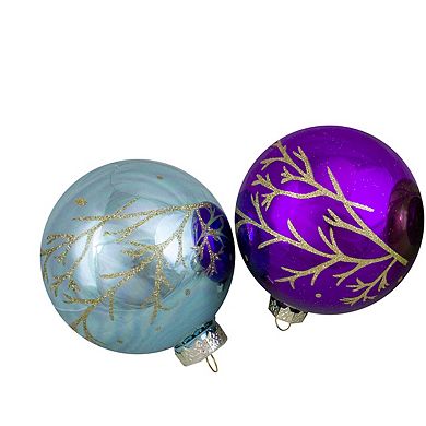 Set of 4 Multi-Color Shiny Glass Ball Christmas Ornaments 4-Inch (100mm)