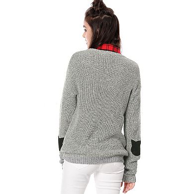 Women's Drop Shoulder Elbow Patch Loose Pullover Sweater