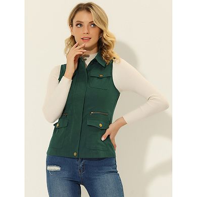Women's Zip Up Jacket With Pockets Sleeveless Anorak Utility Vest