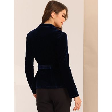 Women's Work Office Belted Notched Lapel Long Sleeves Velet Blazer