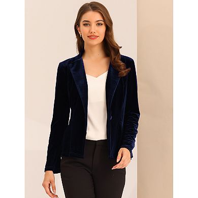 Women's Work Office Belted Notched Lapel Long Sleeves Velet Blazer