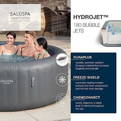 Bestway SaluSpa Santorini HydroJet Inflatable Hot Tub w/ 180 Soothing Jets, Gray