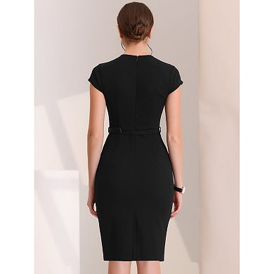 Bodycon Dress for Women's V Neck High Waist Cap Sleeve Sheath Dress