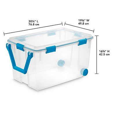 Sterilite 120 Qt Wheeled Gasket Box Stackable Storage Bin With Latch Lid, 3 Pack