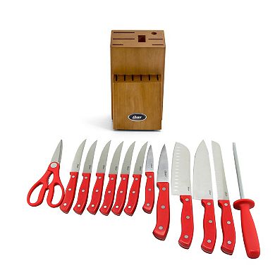 Oster Cocina Evansville 14 Piece Stainless Steel Cutlery Set with Red Handles
