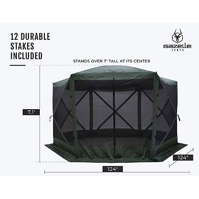 Gazelle Gg601gr Pop Up Portable 8 Person Camping Gazebo Day Tent W/ Mesh Windows