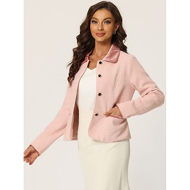 Women's Elegant Velvet Collared Plaid Tweed Blazer