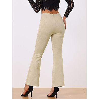 Women's Solid Flared Hidden Side Zipper Knitted Faux Suede Flared Pants