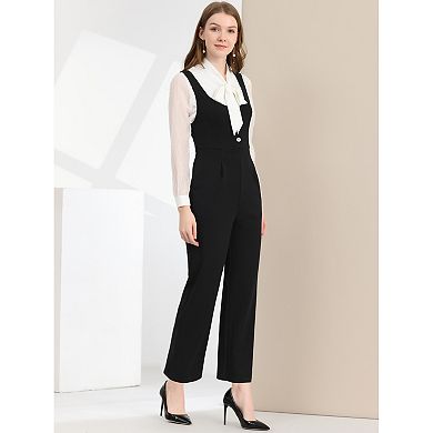 Women's Casual Wide Leg Rompers Pockets Knit Overalls Jumpsuit