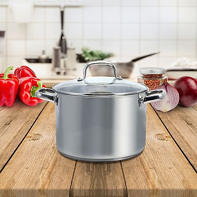 Oster Cocina Adenmore 8 Quart Stainless Steel Stock Pot with Tempered Glass Lid