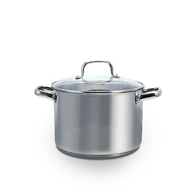 Oster Cocina Adenmore 8 Quart Stainless Steel Stock Pot with Tempered Glass Lid