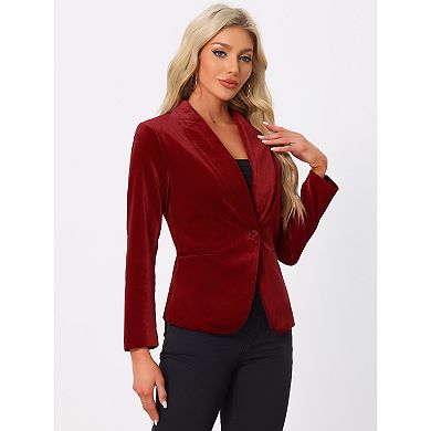 Women's Work Shawl Collar Long Sleeve One Button Velvet Blazer