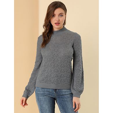 Women's Ruffle Mock Neck Long Sleeve Knit Pullover Sweater