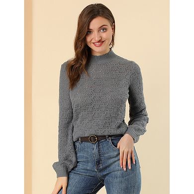 Women's Ruffle Mock Neck Long Sleeve Knit Pullover Sweater