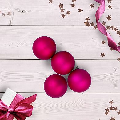 12ct Magenta Pink Shatterproof Matte Christmas Ball Ornaments 4" (100mm)