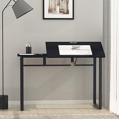 Computer Table W/ Small Adjustable Angle Tabletop Home Office Desk Oak