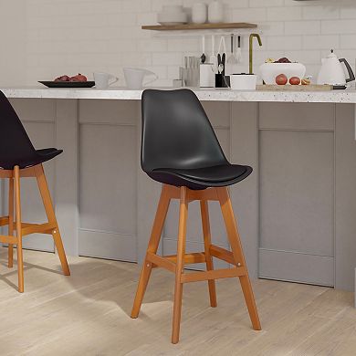 Emma and Oliver Foster Set of Two Upholstered Dining Stools with Matching Attached Seat and Wood Frame