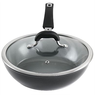 Kenmore Arlington 3.5 Quart Non Stick Aluminum Saute Pan with Lid in Black Diamond