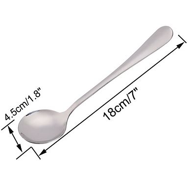 Kitchen Stainless Steel Tableware Soup Spoon 7 Inch Long 5Pcs Silver Tone