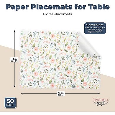 Paper Placemats For Table, Floral Placemats (14 X 10 In, 50 Pcs)