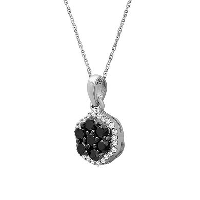 Jewelexcess Sterling Silver 1/2 Carat T.W. Black & White Diamond Halo Pendant Necklace