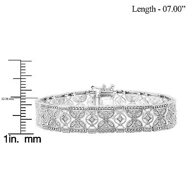 Jewelexcess Sterling Silver 1 Carat T.W. Diamond Filigree Flower Bracelet