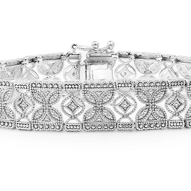 Jewelexcess Sterling Silver 1 Carat T.W. Diamond Filigree Flower Bracelet