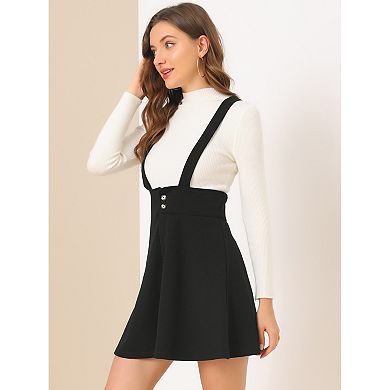 Women's Casual Adjustable Strap Button Front Suspender Skirt