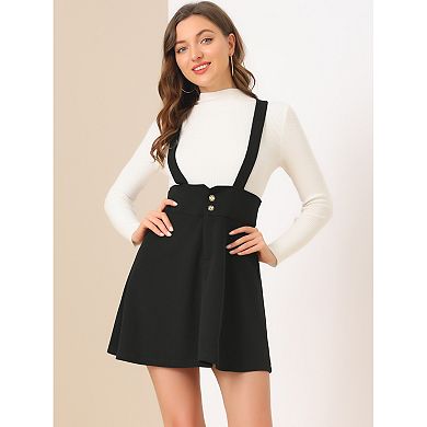 Women's Casual Adjustable Strap Button Front Suspender Skirt