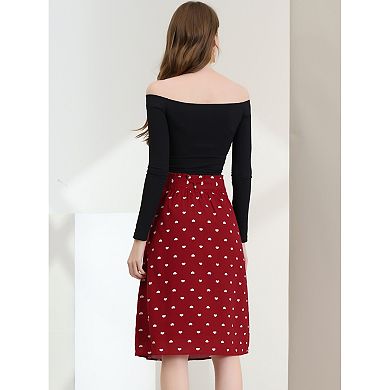 Women's Polka Dots Belted Elastic Waist Vintage A-line Midi Skirt