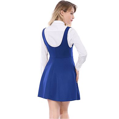 Women's Overall Pinafore Dress Button Decor Flared Suspender Skirt