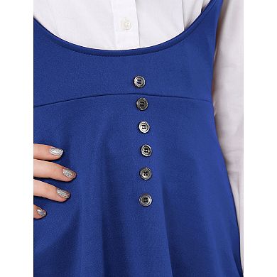 Women's Overall Pinafore Dress Button Decor Flared Suspender Skirt