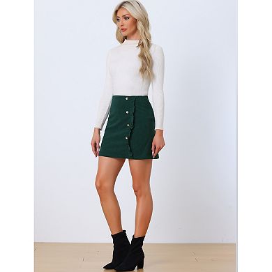Women's Corduroy High Waist Button Decor A Line Mini Skirt