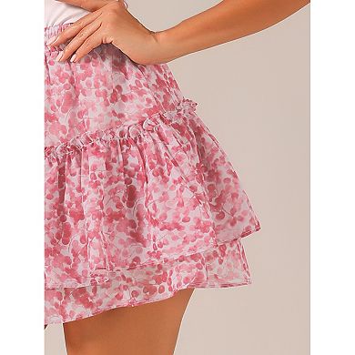 Women's Floral Elastic High Waist A-line Mini Short Skirts