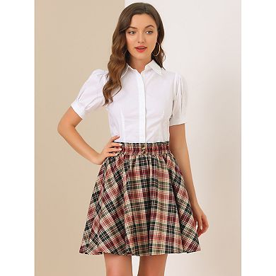 Women's Suspender Skirt Tartan Plaid Button Decor Skater Mini Skirts