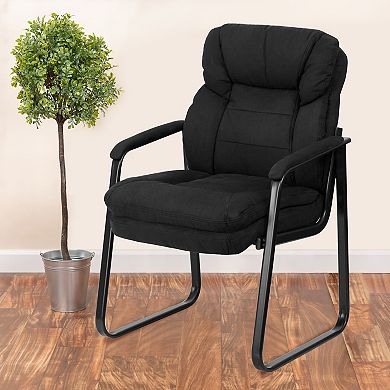 Emma and Oliver Executive Side Reception Chair with Lumbar Support and Sled Base
