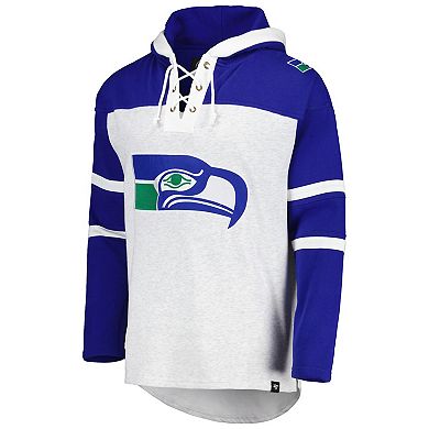 Men's '47 Seattle Seahawks Heather Gray Historic Logo Gridiron Lace-Up Pullover Hoodie