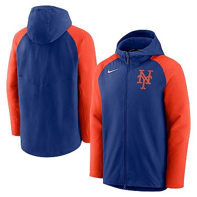 Men's Nike Royal/Orange New York Mets Authentic Collection Performance Raglan Full-Zip Hoodie